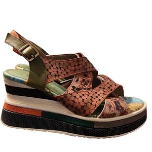 L'ARTISTE Wedge Platform Sandals Multicolored Gold Hardware 8.5 US 39 EUR Unique